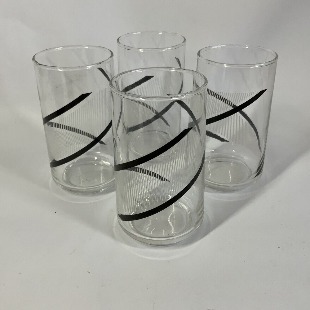 Vintage George Briard Crisa Tumblers Set Of 4‎ Mid Century Black White Swirl